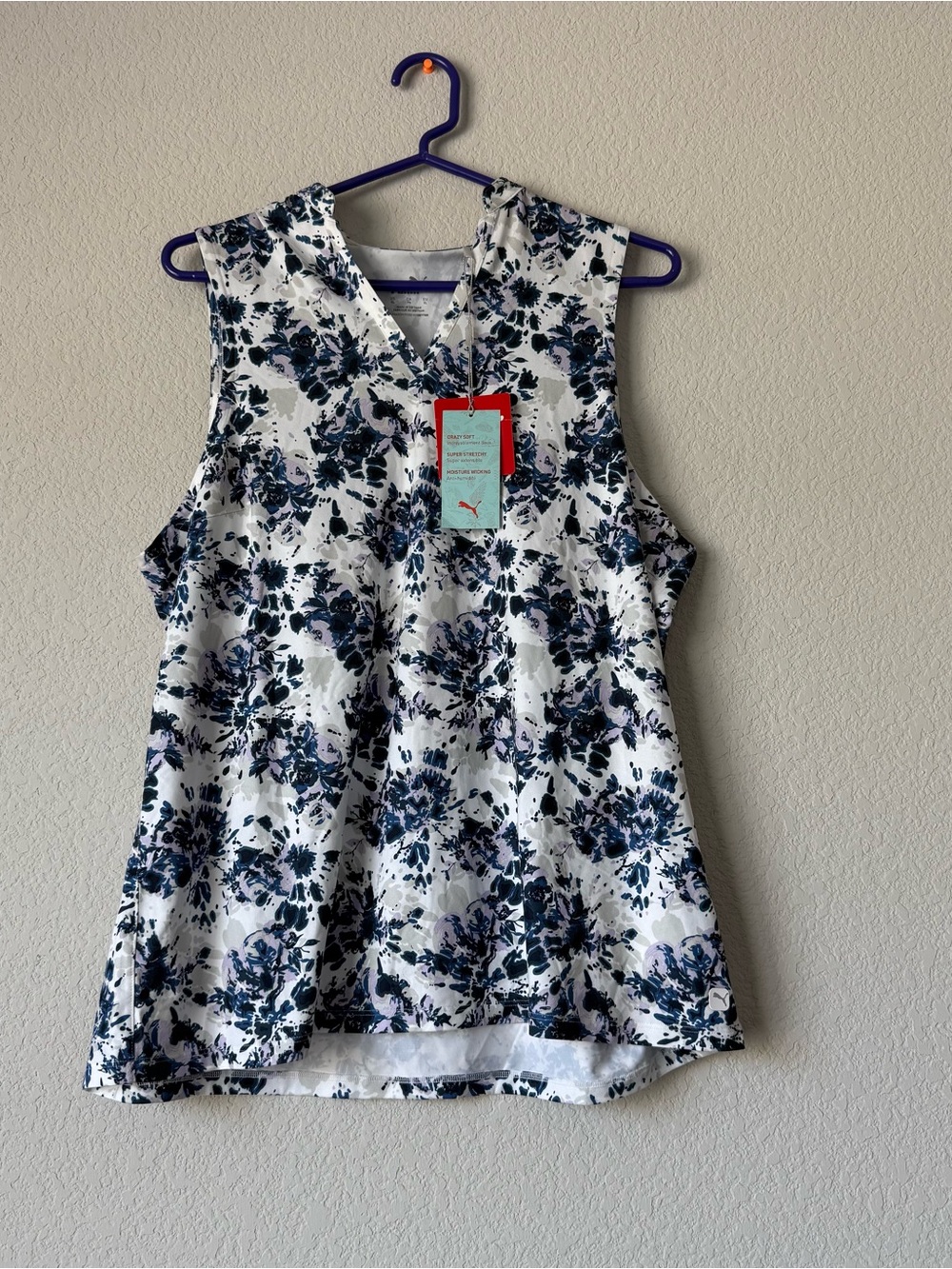 Puma Women's White Tank Top with Navy Floral Print